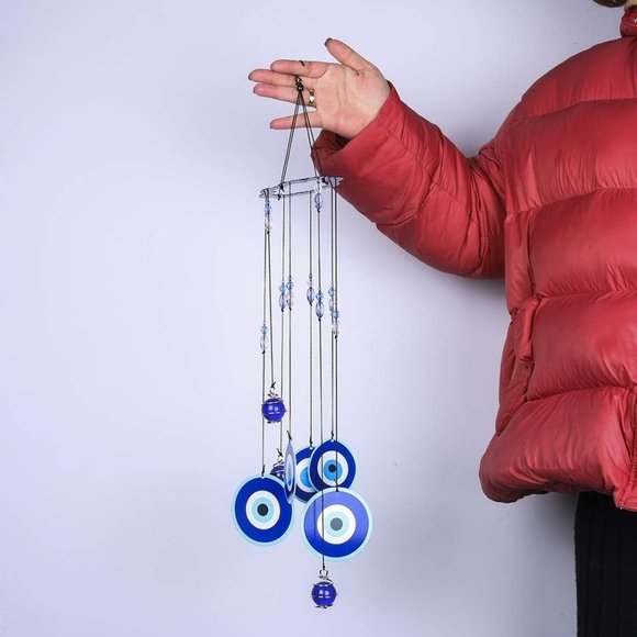EVIL EYE Protection Symbol Hanging Beaded Metal Windchime Sun Wind Chime… - Picture 7 of 9